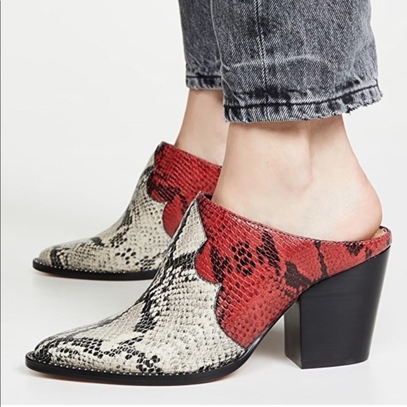 SCHUTZ Shoes - Schutz Destiny Snakeskin Print Leather Heeled Mules Size 5.5 NEW in BOX